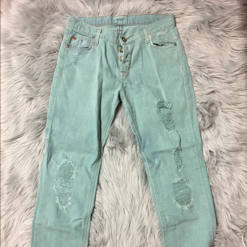 Distress boyfriend mint green jeans